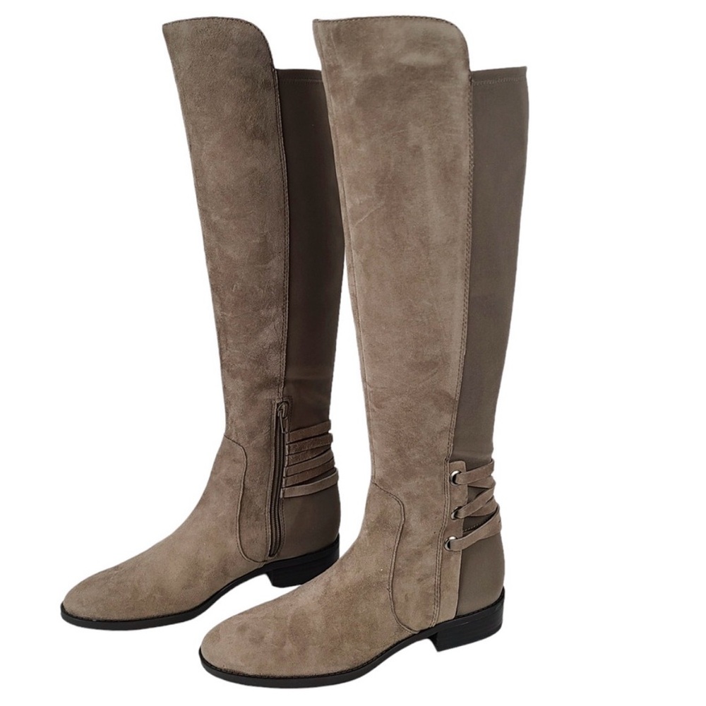 NEW‎ Vince Camuto Gray Leather Suede Paulette Knee High Riding Boots Wide Calf